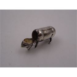 Modern silver novelty vesta case, modelled as a pig with hinged head, base strike and curled tail, hallmarked, L5cm