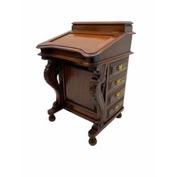 Victorian style mahogany Davenport desk, hinged double top, four drawers to either side