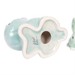 Nine Sylvac rabbits, including models 1028, 990, 1026 etc, in blue and green, largest H25cm  