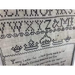 18th century alphabet cross stitch sampler, together with a later alphabet sampler, largest H31cm, W22cm