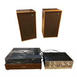 Pioneer PL-12D turntable, Pioneer SA-5300 stereo amplifier, and pair of Wharfedale Linton speakers 