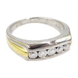 18ct white and yellow gold round brilliant cut diamond five stone, channel set ring, hallmarked, total diamond weight 0.47 carat
