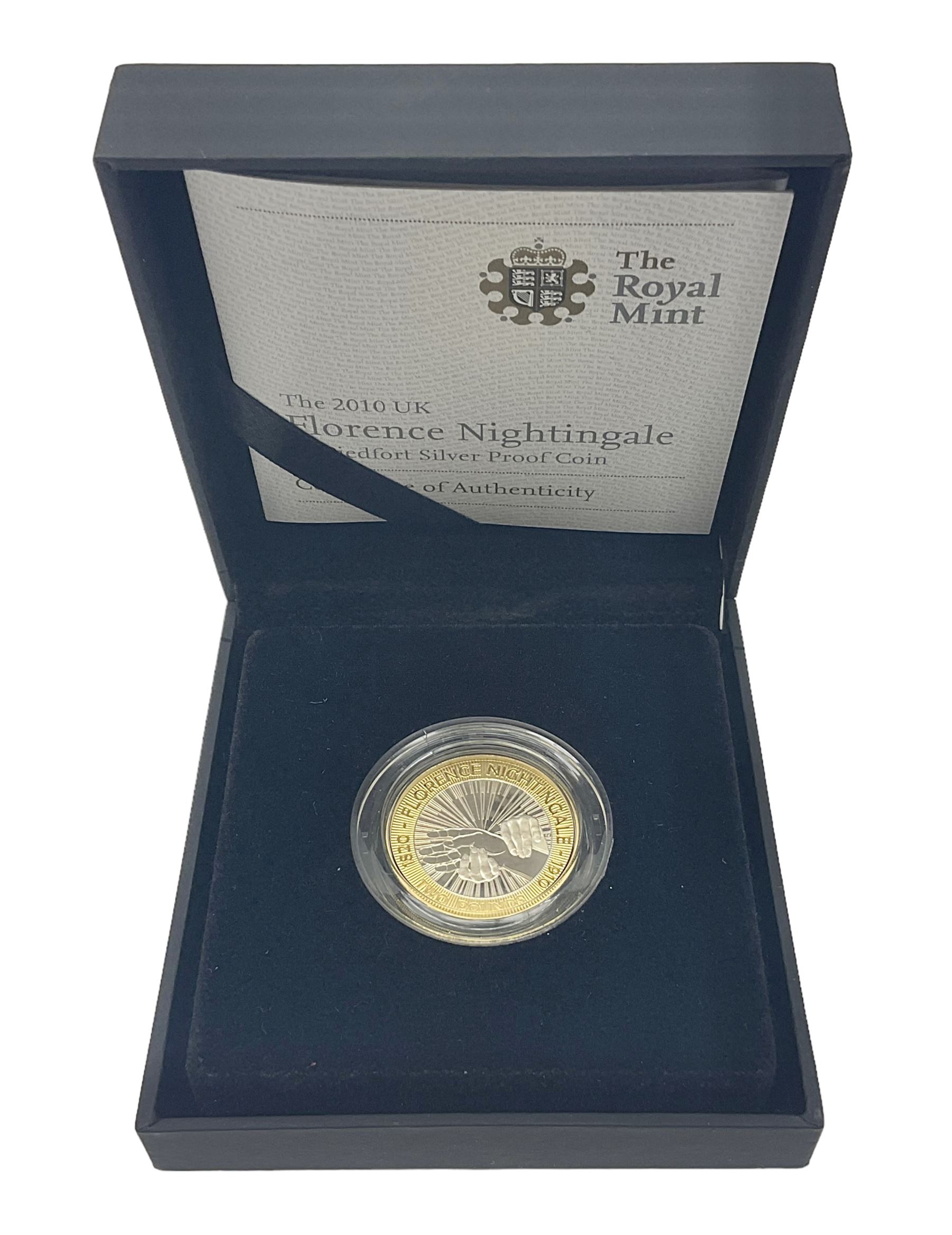The Royal Mint United Kingdom 2010 ''Florence Nightingale' silver proof piedfort two pound coin, cased with certificate