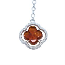 Silver amber pendant necklace, boxed