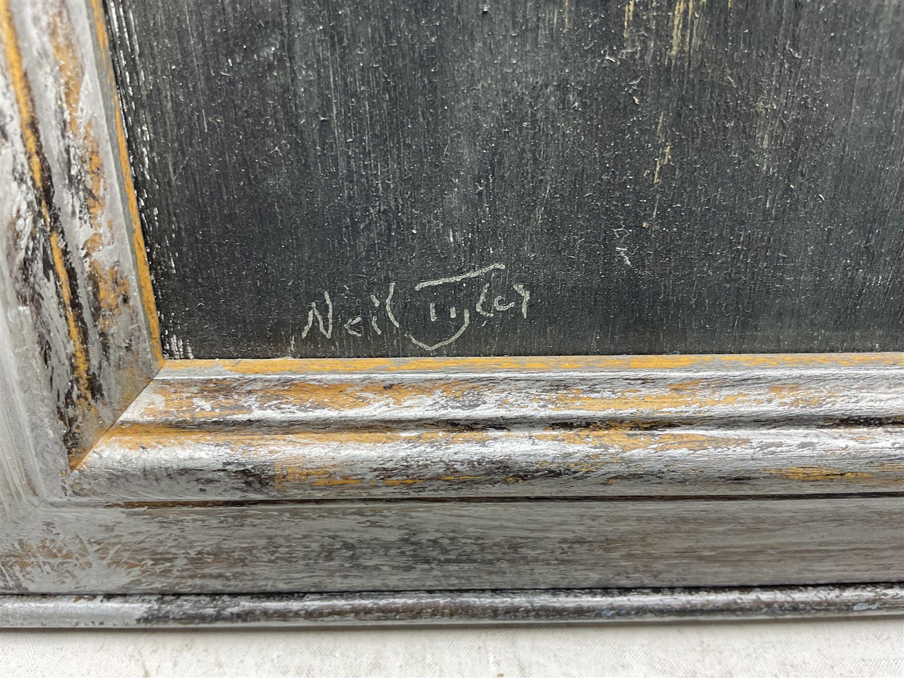 Neil Tyler (British 1945-): 'Station Clock Tower - Scarborough', oil on board signed, titled verso 59cm x 49cm