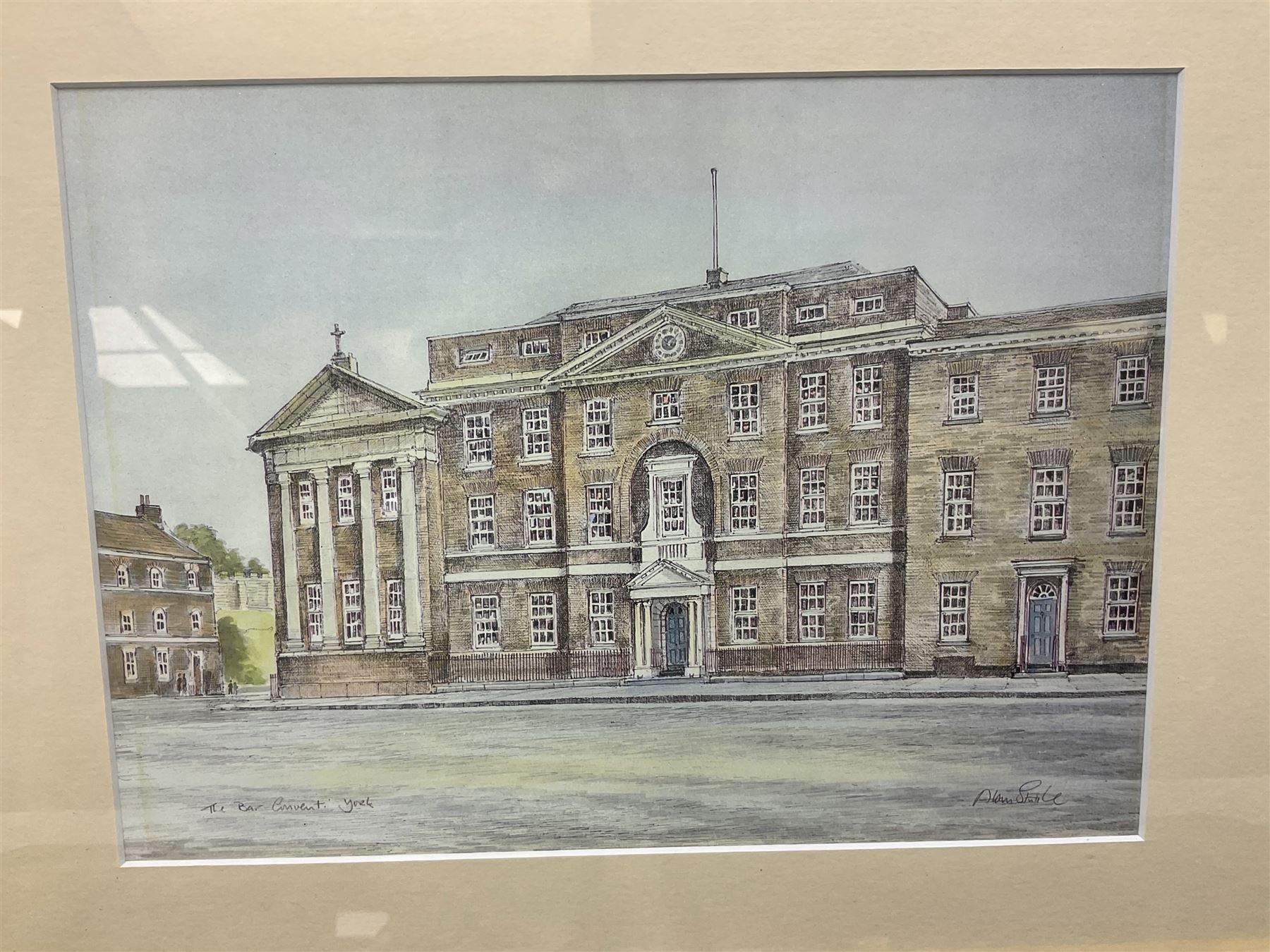 After William Henry Bartlett (British 1809-1854): 'St Canice Kilkenny' and 'Jerpoint Abbey' Ireland, pair engravings with hand colouring together with a print of the Bar Convent York max 21cm x 29cm (3)