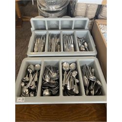 Large quantity of stainless steel knives, forks and spoons with additional trays- LOT SUBJECT TO VAT ON THE HAMMER PRICE - To be collected by appointment from The Ambassador Hotel, 36-38 Esplanade, Scarborough YO11 2AY. ALL GOODS MUST BE REMOVED BY WEDNESDAY 15TH JUNE.