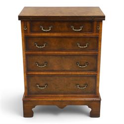 Reprodux - Georgian design figured and burr walnut bachelors chest, rectangular hinged-fol...