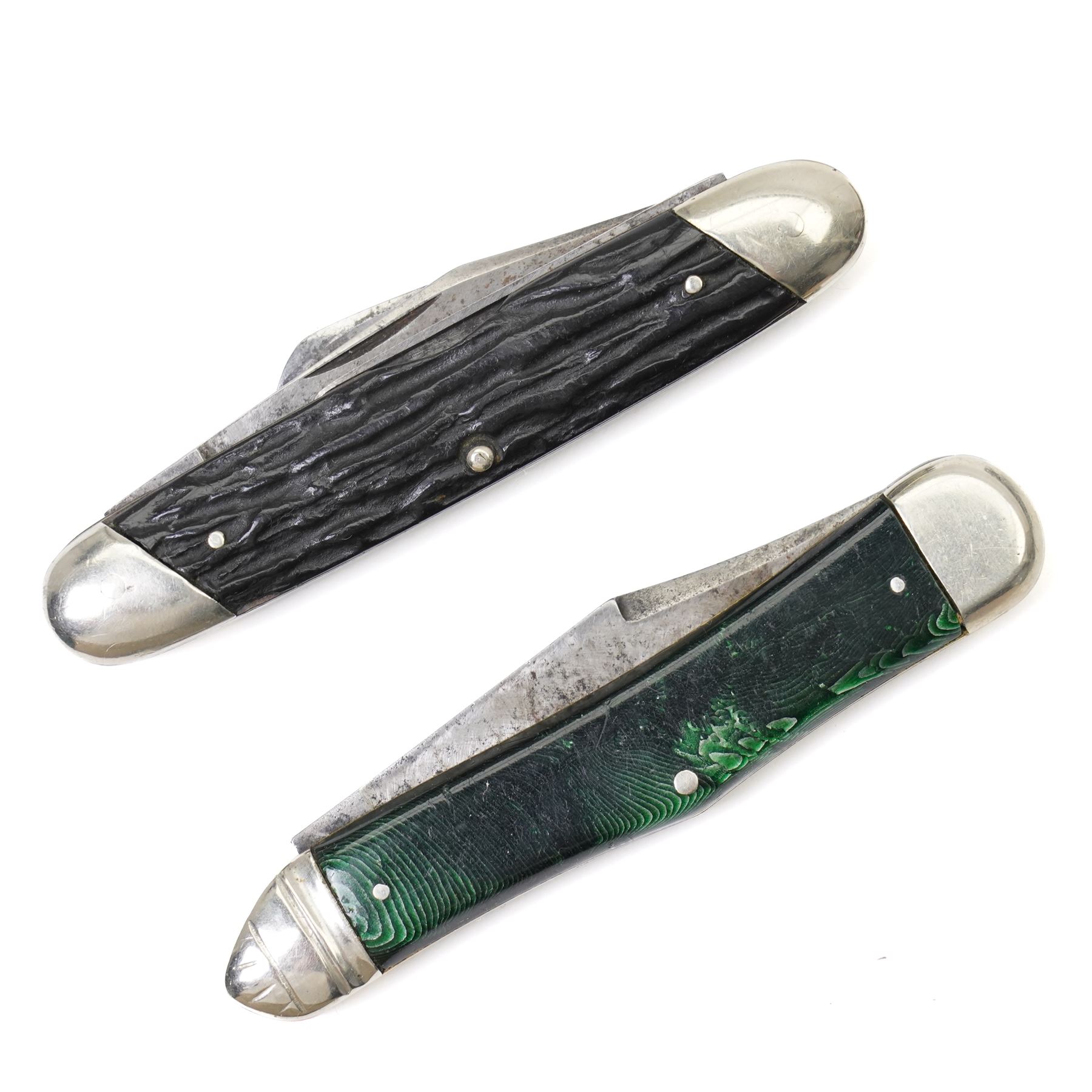 William Rodgers hunting knife with leather sheath, folding pocket knife by Henry Sears and two others