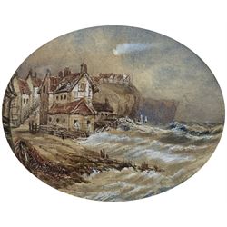 Circle of Henry Barlow Carter (British 1804-1868): Robin Hood's Bay, oval watercolour unsigned 9.5cm x 12cm