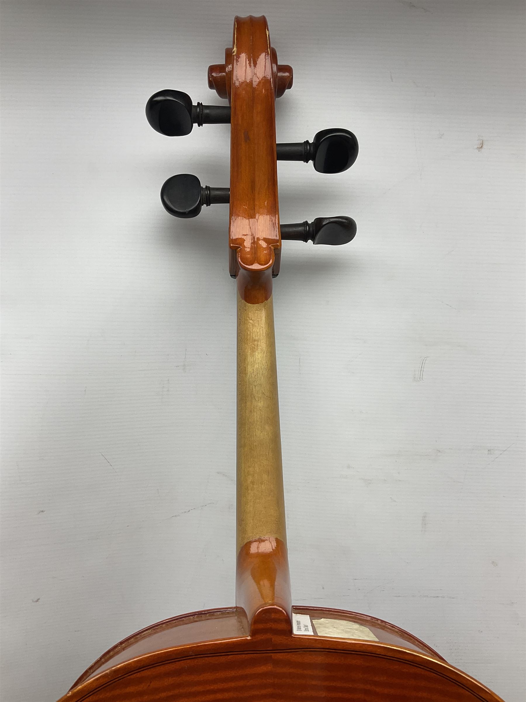 Modern Hungarian half-size cello with 69cm two-piece maple back and ribs and spruce top L114cm overall; and Stentor half size cello bearing label 'The Stentor Student II'; each in soft carrying case (2)