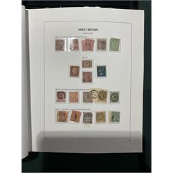 Extensive single album collection of Great British Queen Victoria and later stamps, including QV penny black with three margins, 1840 two pence blue, perf two pence blues with white lines added, QV one pound brown lilac, QV one pound green, King George V seahorses, 1929 Postal Union Congress one pound black, King George VI 1939-48 set of six with ten shillings dark blue, Queen Elizabeth II pre-decimal issues, housed in a Stanley Gibbons Great Britain 2001 album, a well presented collection with few ommissions