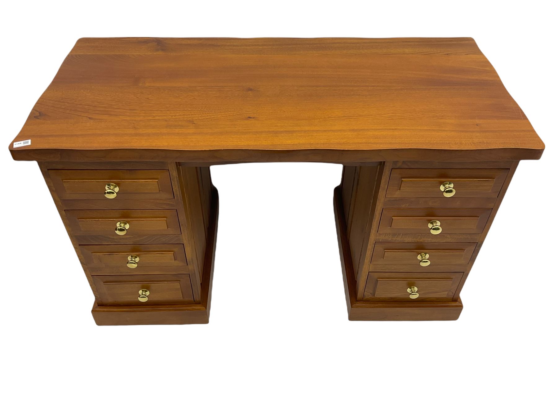 Sam Cryer ‘Cryercraft’ - solid elm twin pedestal desk, waved rectangular top, fitted with eight drawers, on plinth base