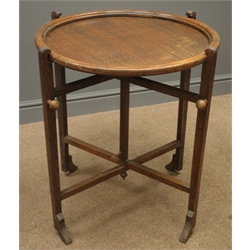  Mid 20th century folding and collapsible oak folding card/coffee table, 'The Improved Revertable British Made', bracket supports, W66cm, H85cm, D61cm  