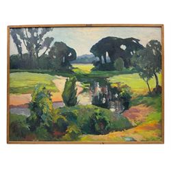 English School (Mid 20th century): River Landscape, oil on board unsigned 60cm x 81cm