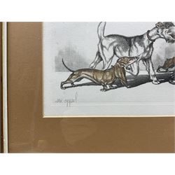Arthur 'Boris' Klein (French 1893-1985): The Dirty Dogs of Paris, set of four etchings with hand colouring, titled respectively and signed in pencil 16cm x 45cm (4)