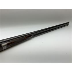 19th century Purdey 12-bore side-by-side double barrel black powder hammer gun, 76cm cylinder bored un-choked barrels with 2.5