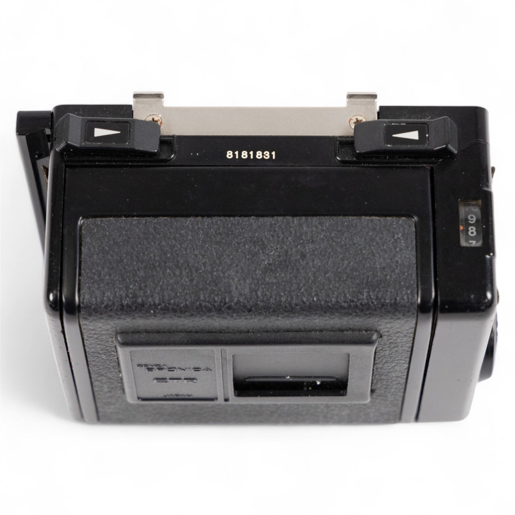 Zenza Bronica ETRS medium format camera, serial no. 8301079, with Zenza Bronica Zenzanon EII 1:2.8 f=75mm lens with lens cap, serial no. 7955198 and two film backs and instruction booklet