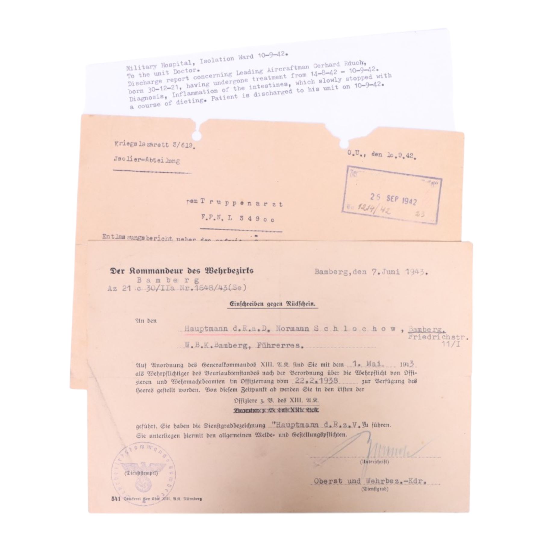 WWII Third Reich ephemera, including Army passes, provisional foreigner's passports, reports etc 
