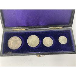 Queen Victoria 1887 maundy coin set, housed in a 'Maundy Money' case