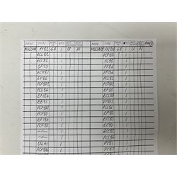 Collection of Mullard thermionic radio valves/vacuum tubes, including PY500, PFL200, EF80, PC88, PCL86, etc approximately 60 as per list, unboxed