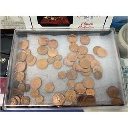 Great British and World coins, including small number of pre 1920 silver coins, pre-decimal coinage, commemorative crowns, Britain's first decimal coins sets in blue wallets, Swiss francs etc