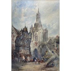  Paul Marny (French/British 1829-1914): Steps in a French Town Square, watercolour signed 48cm x 22cm 
Provenance: in the same family ownership for three generations