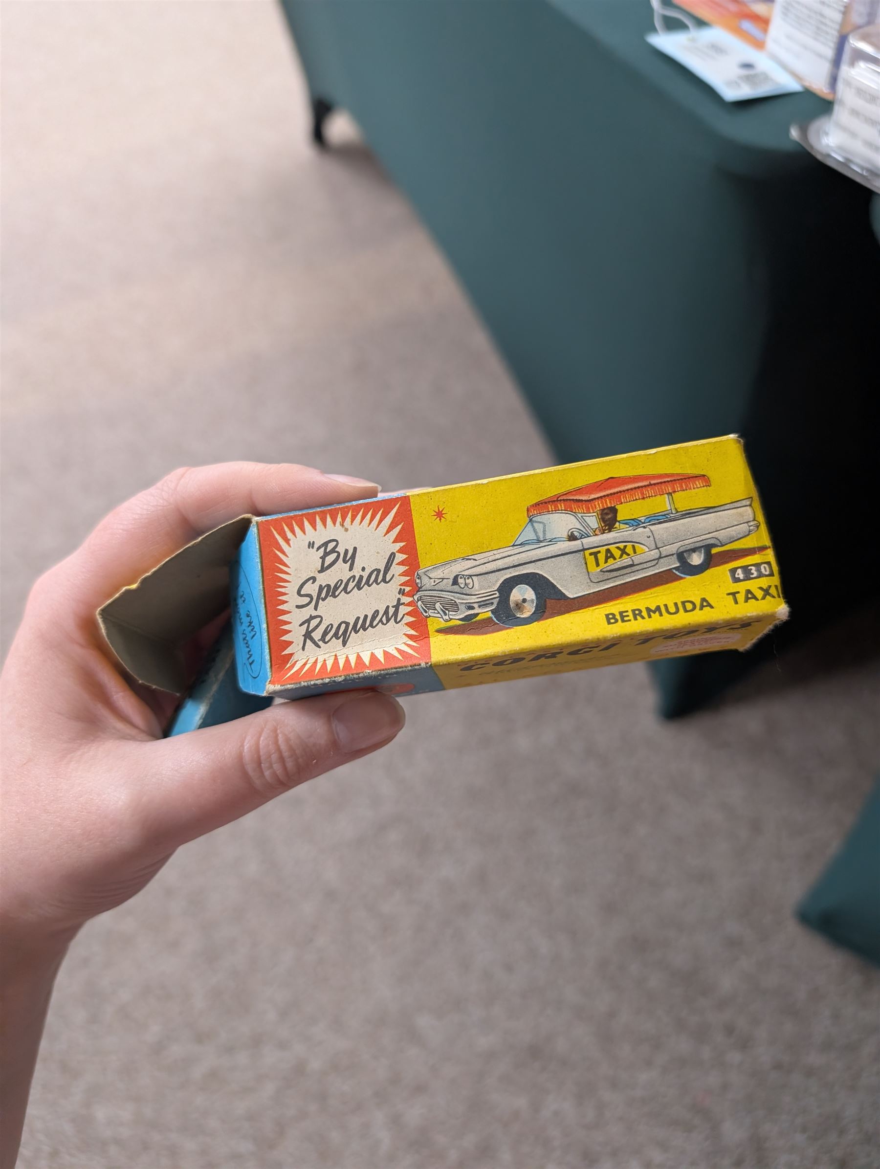 Corgi Toys Ford Thunderbird Bermuda Taxi no. 430, white body with yellow lettering with red and green plastic canopy, boxed