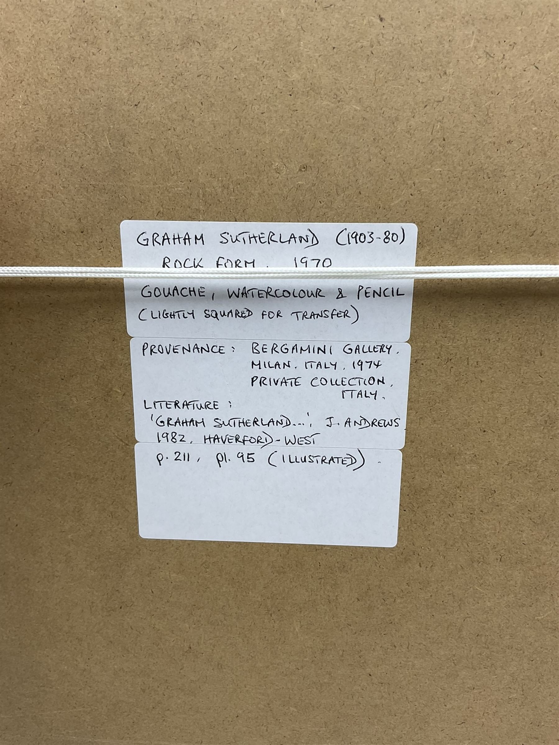 Graham Vivian Sutherland OM (British 1903-1980): 'Rock Form' (1970) [Andrews 95], pencil chalk watercolour and gouache, lightly squared for transfer 22.5cm x 18cm 
Provenance: with Galleria Bergamini, Milan 1974 
Literature: Julian Andrews (Ed.), Graham Sutherland, Correspondences, Selected Writings on Art, Graham and Kathleen Sutherland Foundation, Haverfordwest, 1982, p.211, pl.95