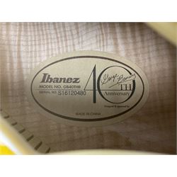 Ibanez George Benson 40th Anniversary arch top semi-acoustic guitar with floating pick-ups and mother-of-pearl inlay; model no.GB40THII serial no.S16120480; L104.5cm; in Ibanez hard carrying case with manual