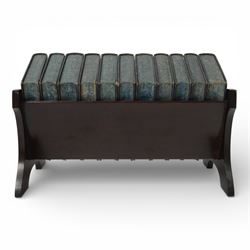 Edwardian book trough, the serpentine ends with boxwood stringing, pierced foliate keyhole shaped detail, and integrated shaped supports, housing Scott, Sir Walter, Poetical Works, Edinburgh, 1868, 12 vols, book trough 18.5cm x 38cm x 22.5cm
