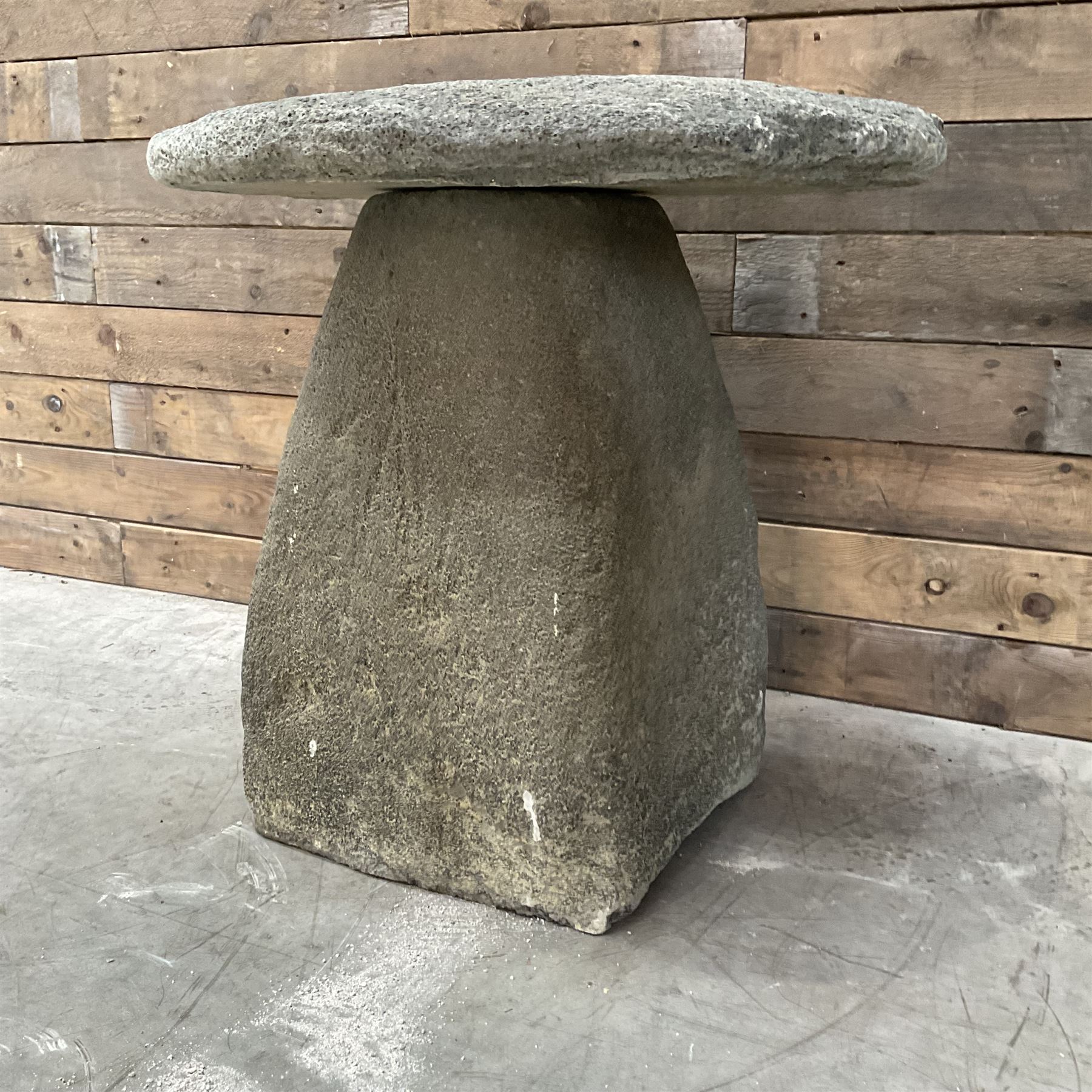 Cast stone two piece garden staddle stone mushroom