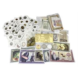 Great British and World coins, tokens, medallions, fantasy coins and miscellaneous para-numismatic items, including Queen Elizabeth II New Zealand 2003 Lord of the Rings one dollar, various notegeld notes, various fantasy notes etc.