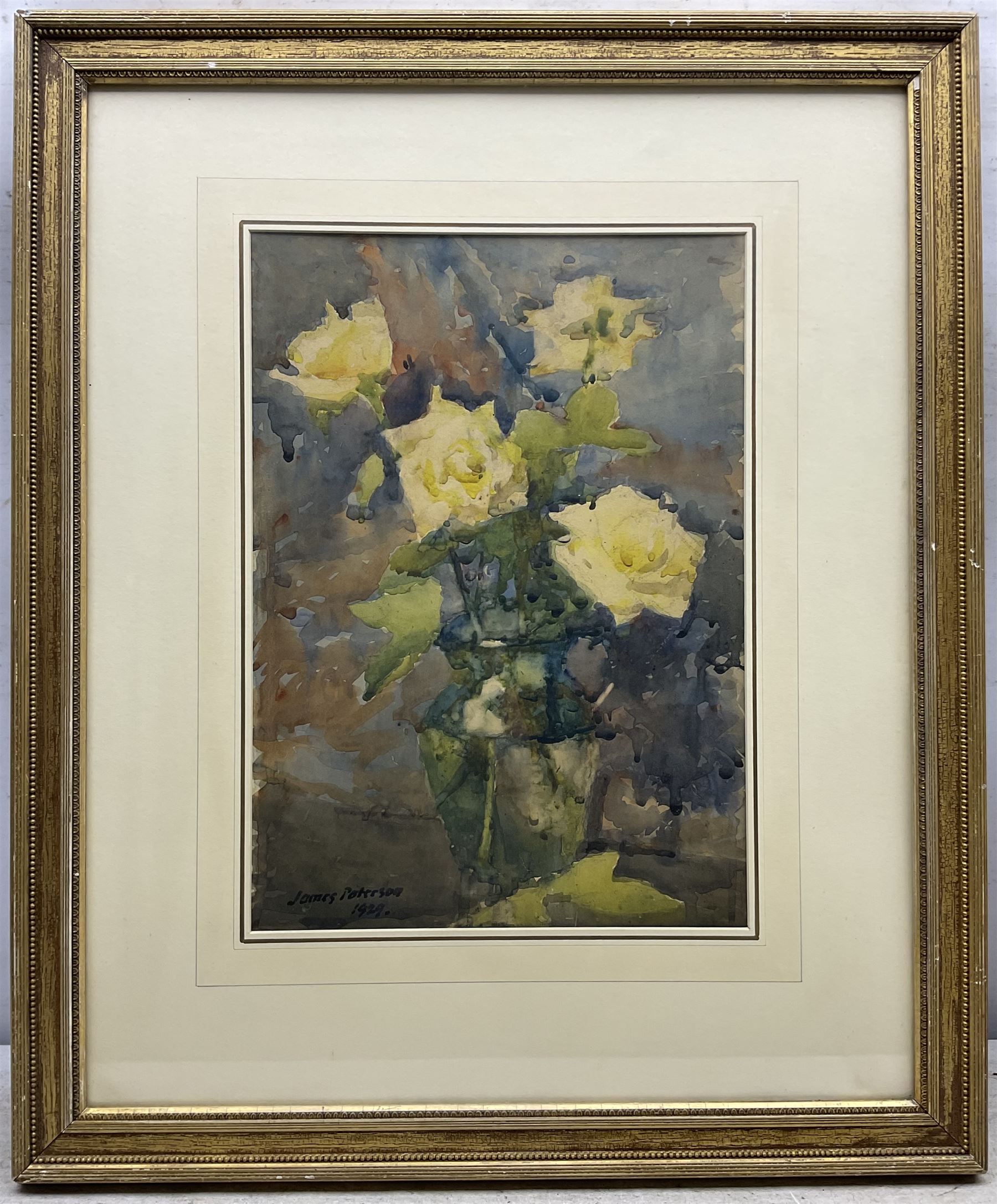James Paterson (Scottish 1854-1932): Still Life of White Roses, watercolour signed and dated 1929, 37cm x 26cm 