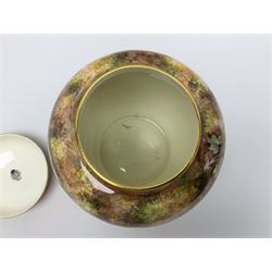 Mid/late 20th century Royal Worcester ginger jar and cover decorated by John Freeman, hand painted with a still life of fruit upon a mossy ground, signed Freeman, with black printed mark beneath and painted shape number 2826, H17.5cm