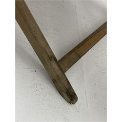 Geebro - ‘The Ocean Chair’ two vintage beech framed folding deck chairs with blue and white striped fabric 