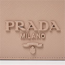 Prada - Saffiano Leather Mini Crossbody Bag, in structured nude-pink leather with detachable gold-tone chain shoulder or crossbody strap and hardware, Prada Milano raised logo, with crimson leather interior, unused with original dust bag