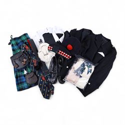 Piping regalia, comprising Armstrong tartan kilt with two kilt pins, three sporrans, inclu...