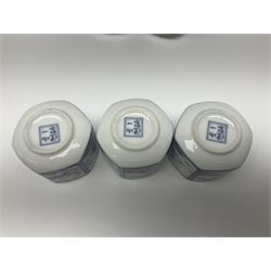 Chinese vase, decorated with vines and grapes and signed beneath, together with Chinese tea set of hexagonal form, comprising teapot and stand and six cups, vase H30cm