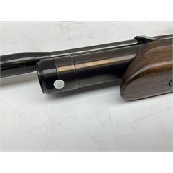 Weihrauch HW100 .22 calibre PCP repeating air rifle; walnut thumbhole stock with textured pistol-grip; Nikko Stirling Silver Crown 3-9x40 telescopic sight; integral sound moderator; No.1901181 L99cm overall; in gun sling; with Logun Combi-Pump and quantity of pellets