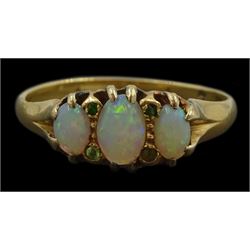 Early 20th century 18ct gold three stone opal and green stone set ring