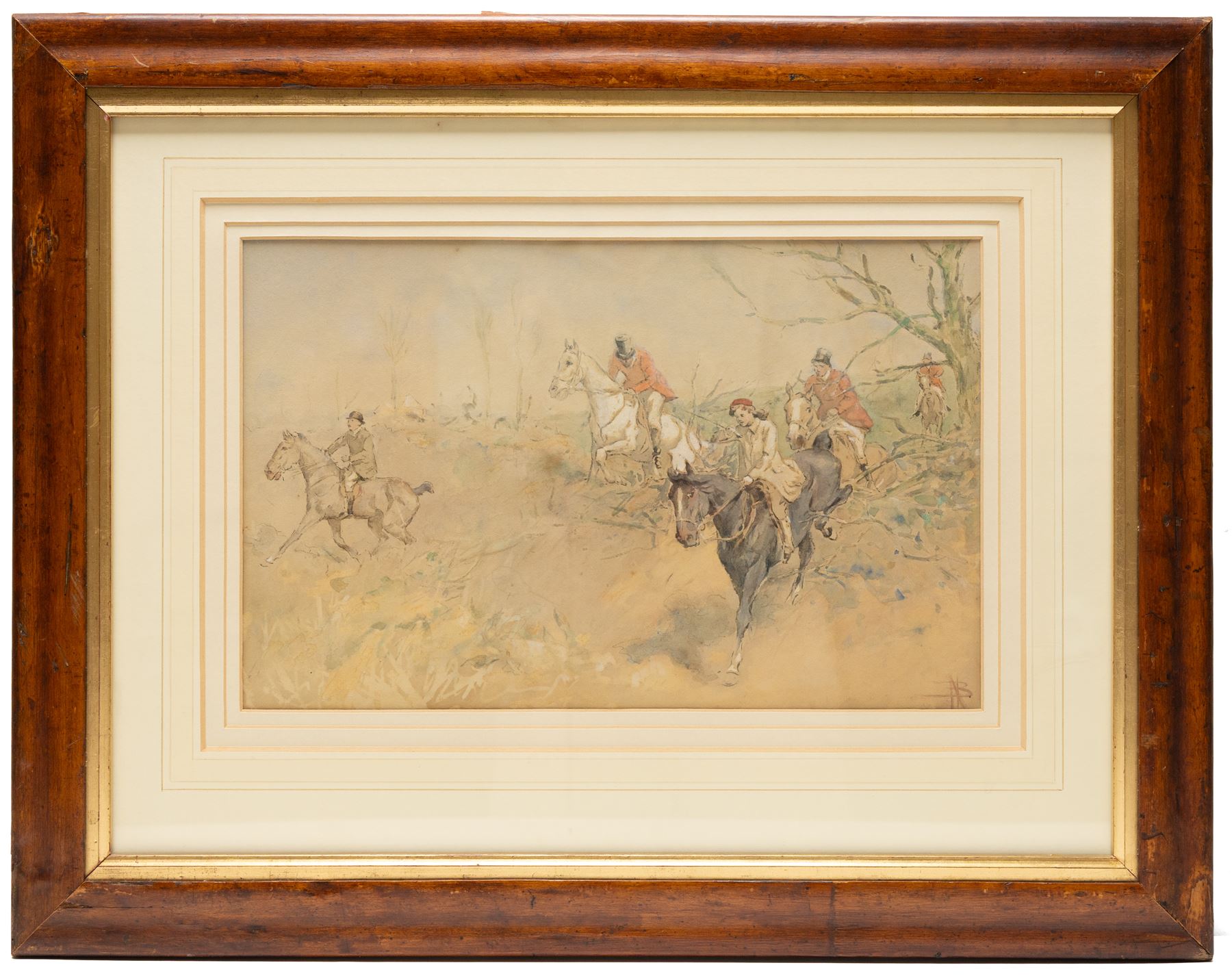 Nathaniel Hughes John Baird (British 1865-1936): Winter Hunting Scene, watercolour signed with monogram 22.5cm x 35.5cm