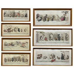 Arthur 'Boris' Klein (French  1893-1985): 'L' Etourdie' 'Sus au Curieux' 'Chacun Son Tour' 'Comme Nos Maitres' 'A La Queue' 'W.C. Prive' and 'O' Liberte', seven etchings with hand colouring signed and titled in pencil from the 'Dirty Dogs of Paris' series 16cm x 44cm (7)