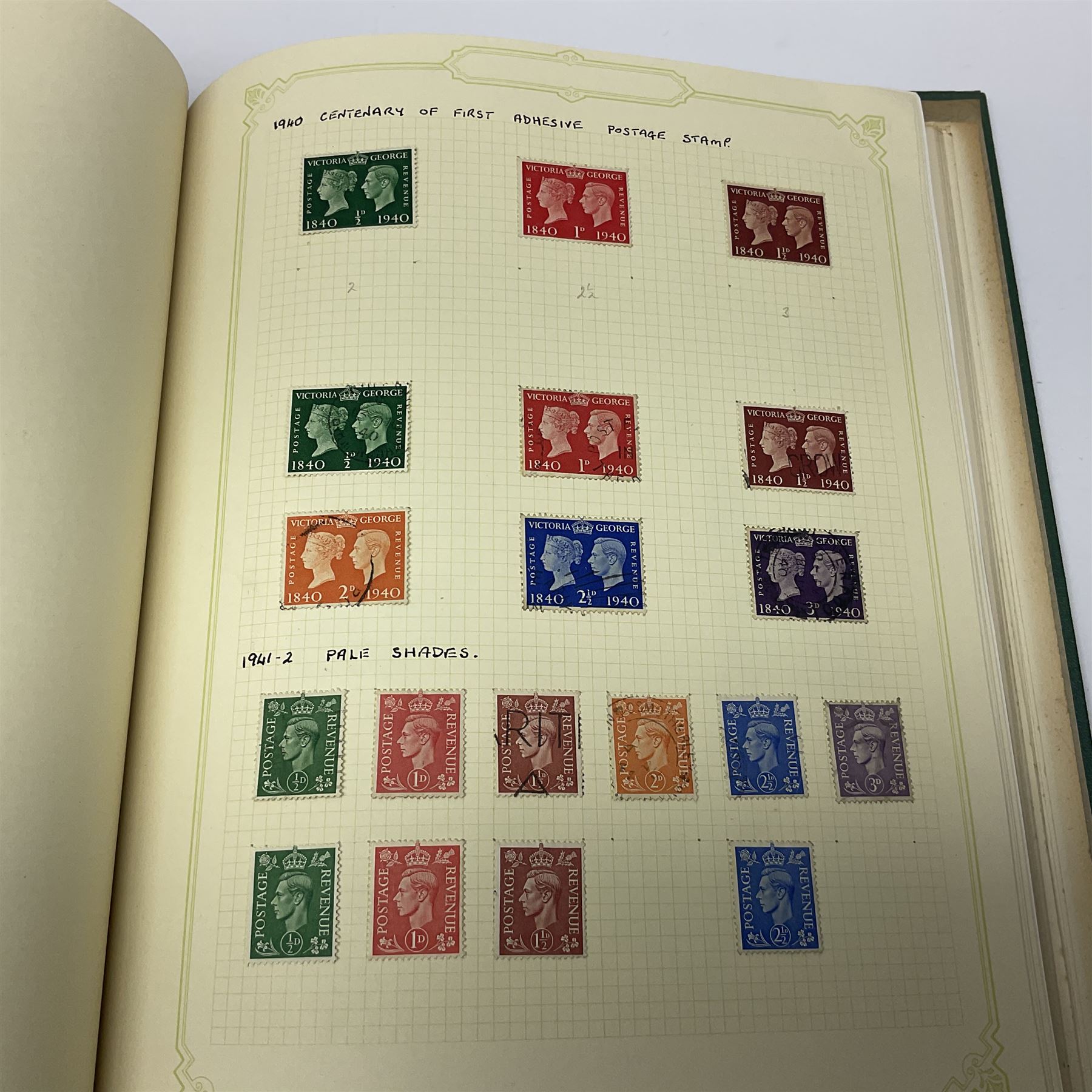 Great British Queen Victoria and later stamps, including perf penny reds, half penny 'bantam', King George V half crown seahorse, Queen Elizabeth II pre-decimal issues etc, housed in a green 'Windsor Album'