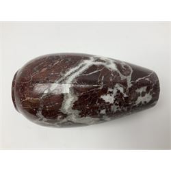 Red marble vase, of baluster form, H18cm