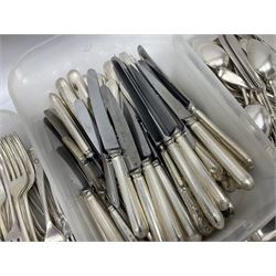 Large collection of silver plated flatware to include Walker & Hall engraved with The Pacific, W & J.A Baxter engraved Wilson Line, Lee's Hull etc, 