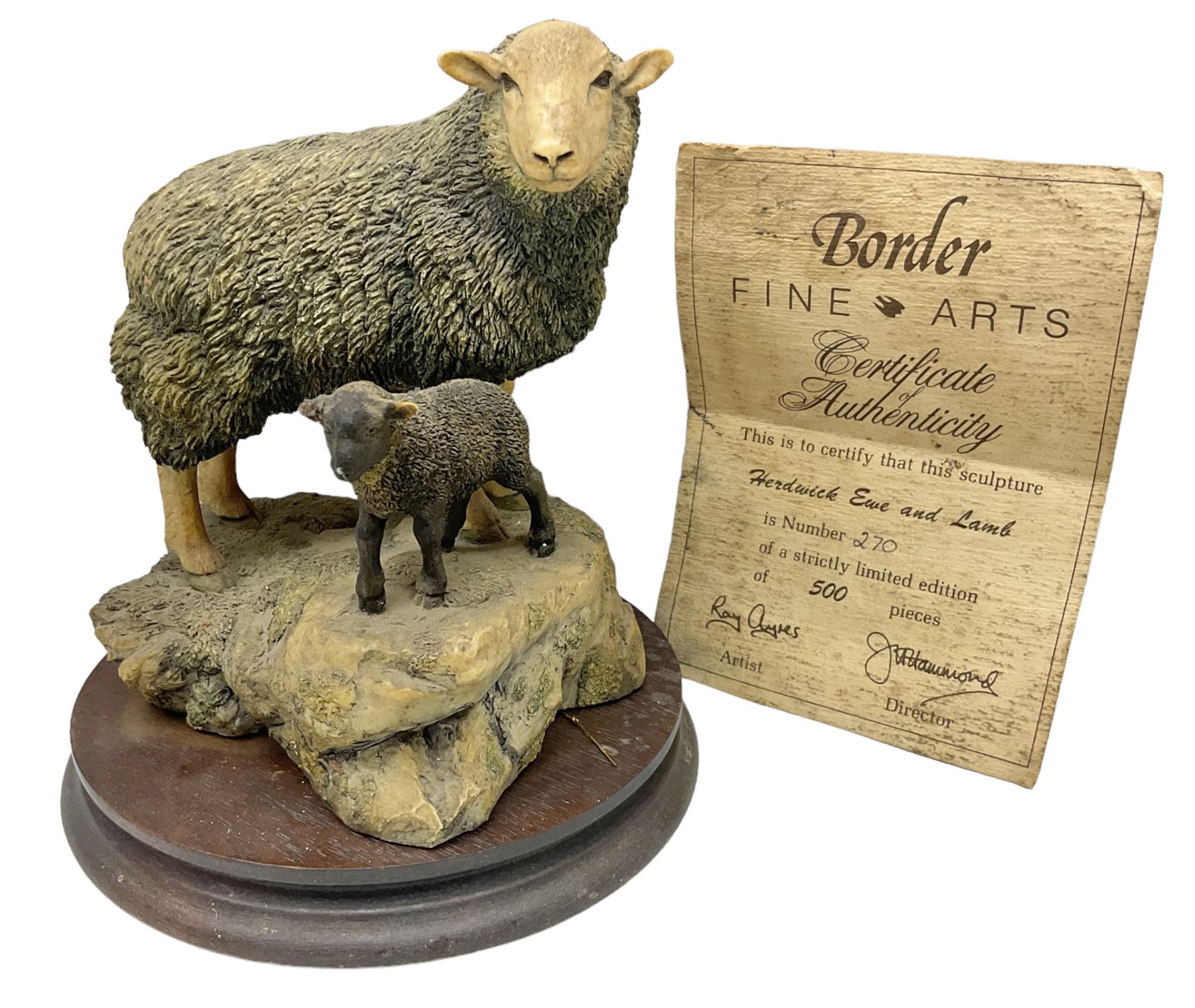 Border Fine Arts limited edition Herdwick Ewe and Lamb figure group, by Ray Ayres, 270/500, with wood base and certificate, H16cm