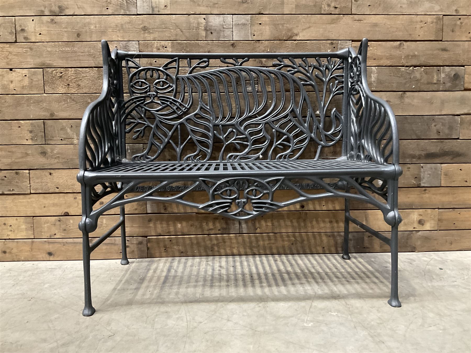 Richard Bawden (1936-2024); - Cat design painted cast iron garden bench