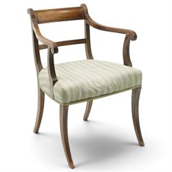 Georgian mahogany reeded carver armchair or elbow chair, bar back and scrolled arm termina...