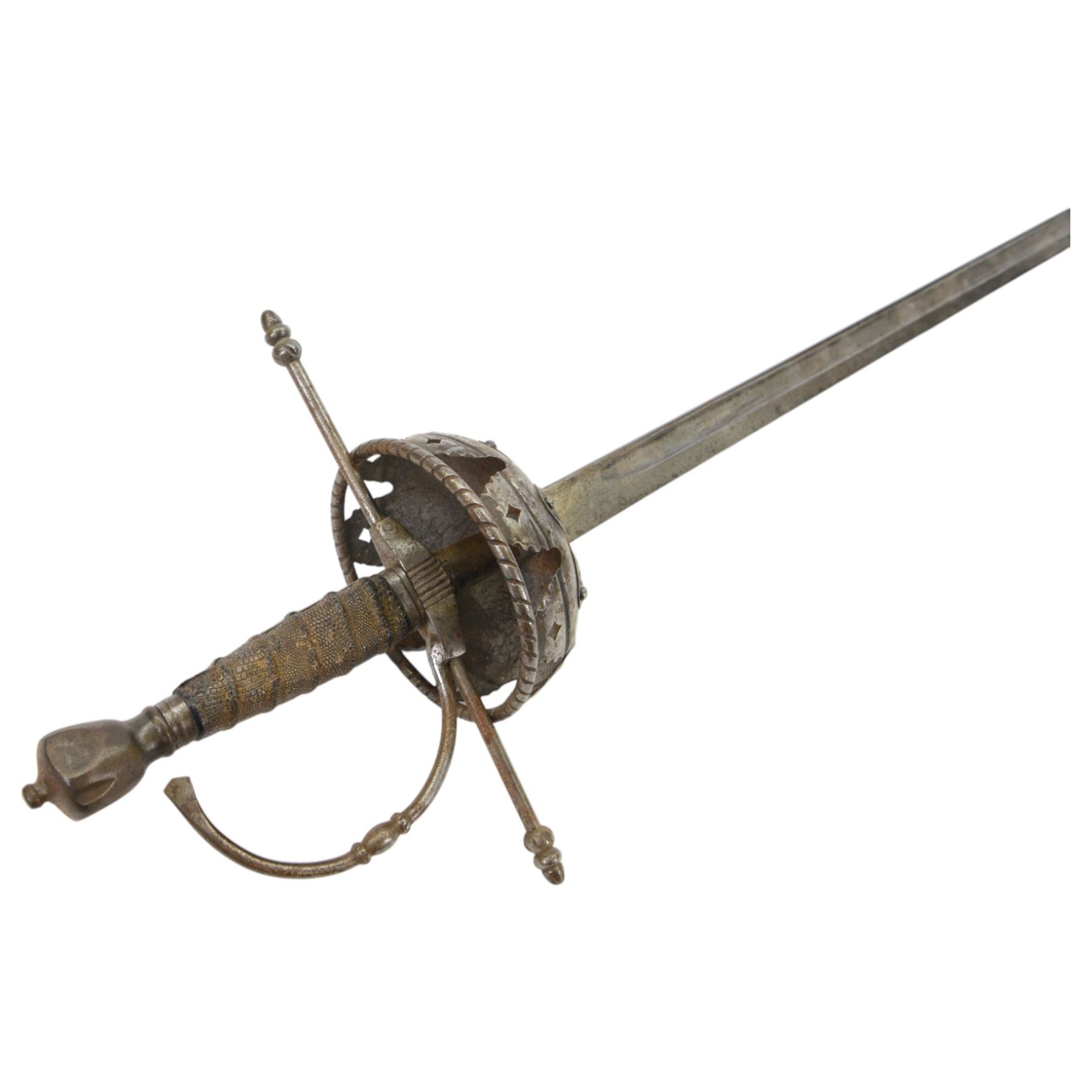 Spanish cup hilt officers sword, with 84cm single edge blade, with priced cup guard, overall L108cm 